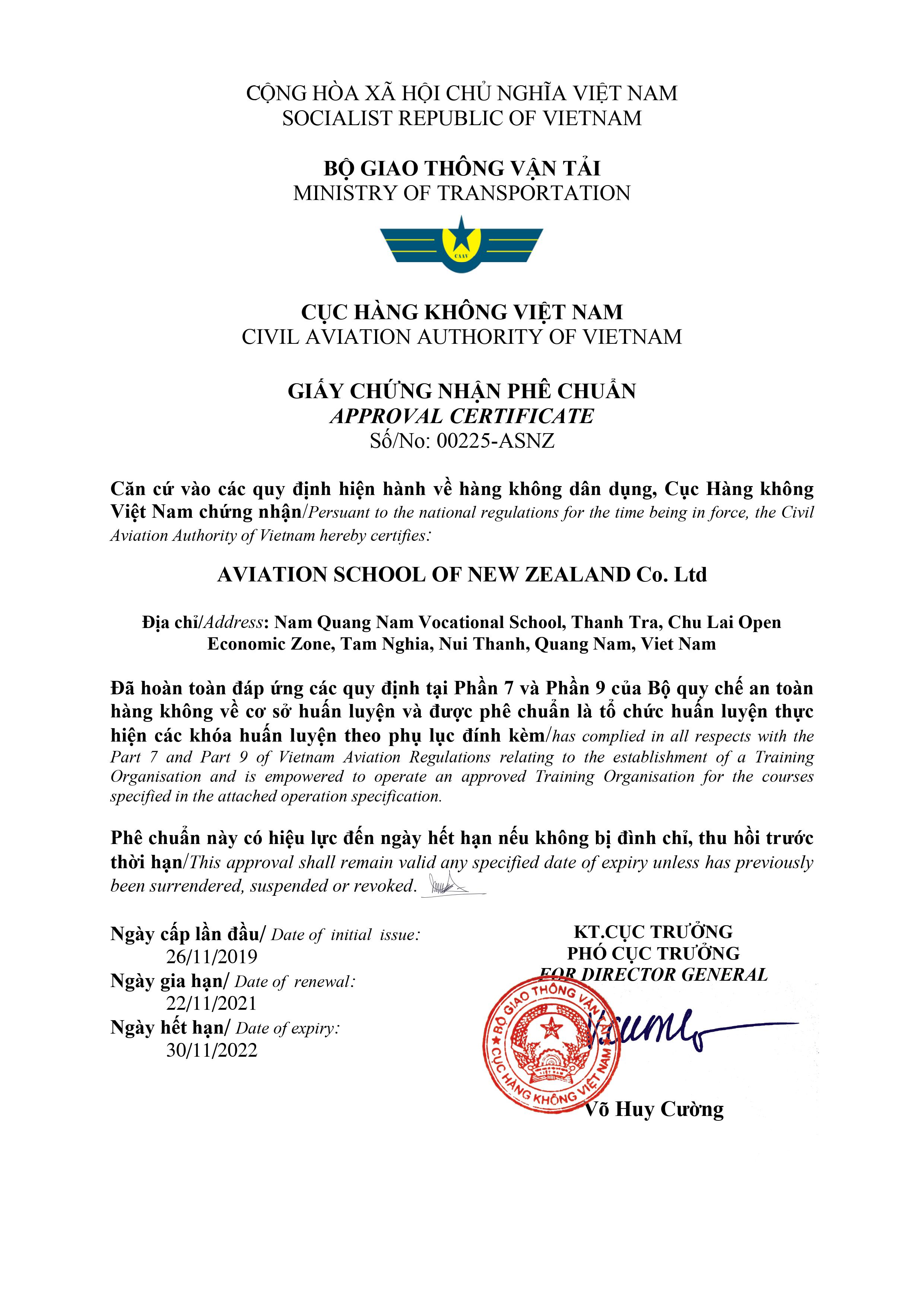 EFT - Giấy Chứng Nhận Phê Chuẩn Tổ Chức Đào Tạo Của Cục Hàng Không Việt Nam